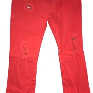 Red True Religion Jeans / Red Pants / ripped jeans